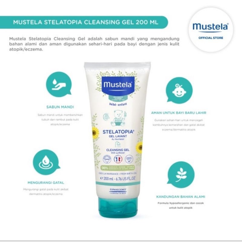 Mustela Stelatopia Cleansing Gel 200 ml/Sabun Mandi Bayi Mustela