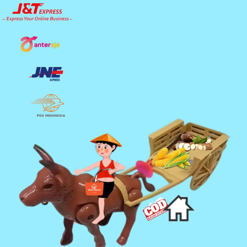 ANGKUTAN JADUL_MAINAN ANAK ALAT TRANSPORTASI JADUL KERBAU TRANSPORT/MAINAN GEROBAK KERBAU MURAH