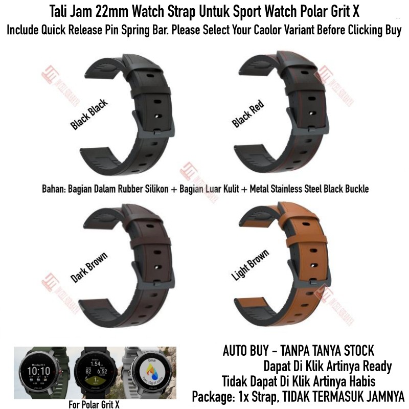 Tali Jam 22mm Watch Strap Polar Grit X / Pro / Titan - Hybrid Leather Rubber