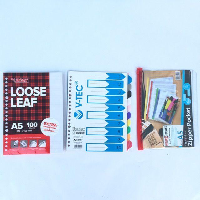 

1 paket (zipper, loose leaf, pembatas)