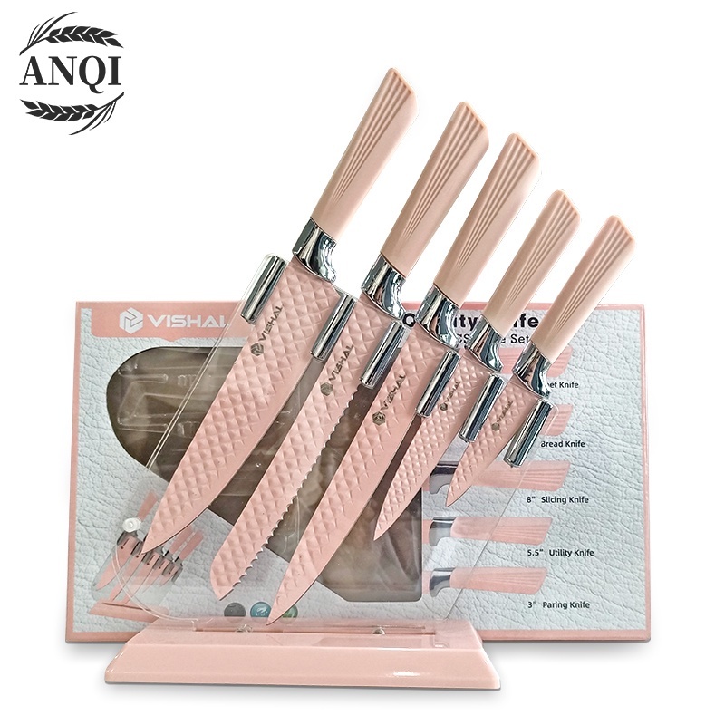 ANQI 1888 Paling Tajam Cookware Diamond Knives Set + Tempat Pisau / 6 Pcs Pisau Set VS-1845