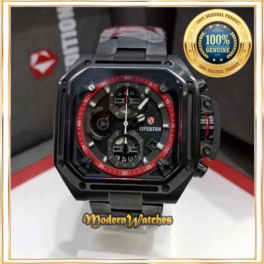 Jam Tangan Original Expedition Terbaru E 6812 Pria Black Rosegold Hitam Sport Terlaris Kotak Rantai 
