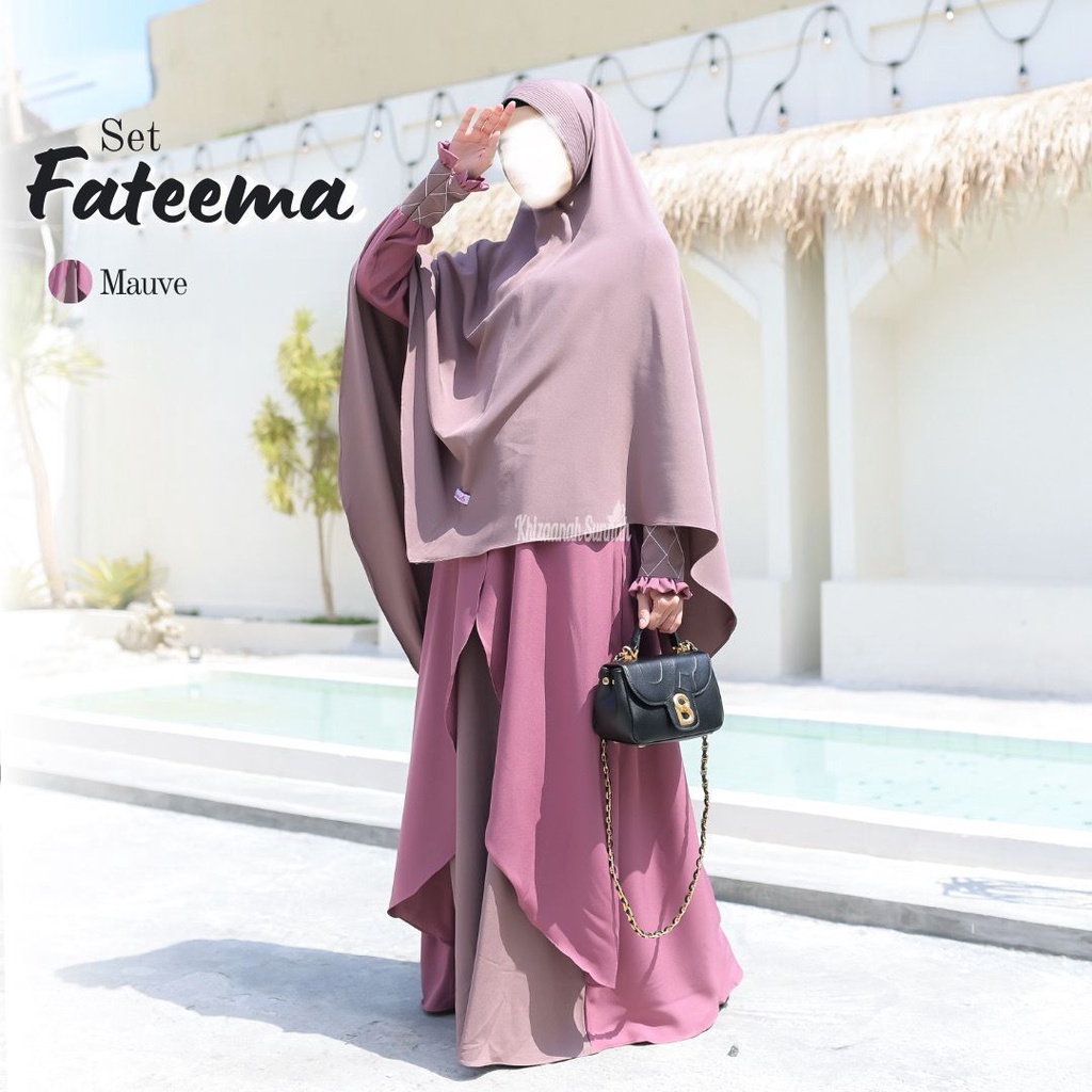 FATEEMA SET GAMIS KHIMAR SERIES by KHIZAANAH SUNNAH klambieakhwat BISA COD | bahan tiffany twill  lembut halus jatuh nyaman resleting busui manset wudhu saku kanan tali belakang khimar pad busa antem free cadar tali