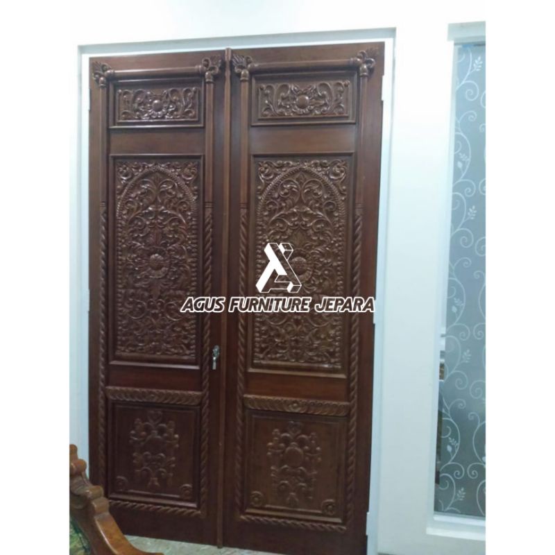 PINTU RUMAH KUPU-KUPU JATI UKIR (pintu kusen pintu rumah pintu kamar desain rumah modern)