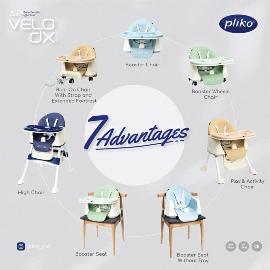 Pliko Baby Booster &amp; High Chair Velo DX - HC-566 / Kursi Makan Bayi