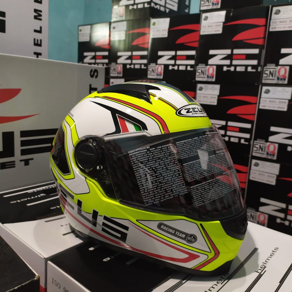 HELM ZEUS FULL FACE FLUO YELLOW AL3 RED - FREE SMOKE VISOR ZEUS ORIGINAL ( ONGKIR 2KG )