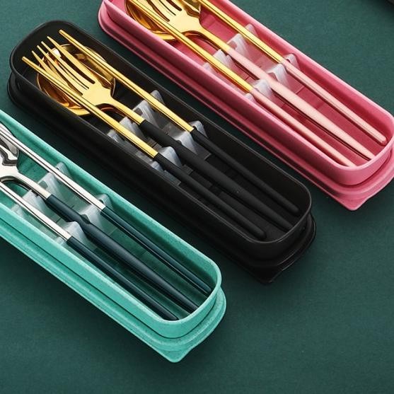 SENDOK MAKAN GARPU SUMPIT PORTABLE STAINLESS SET 4IN1 ALAT MAKAN KOREA