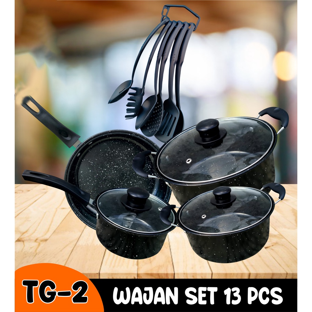 Panci Set Riverra Teflon Marble 13 Pcs Panci Kukus Cookware Set Tutup Kaca TG-2 FW88