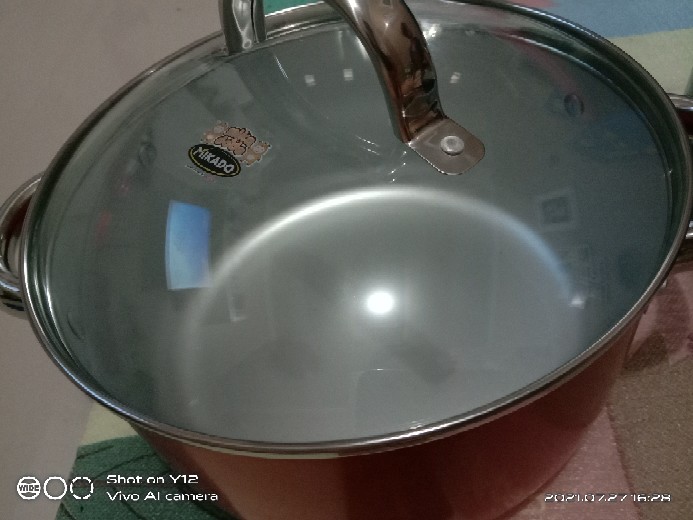 Maspion Panci Elegante Dutch Oven Tutup Kaca 20 Cm Merah - Panci Aluminium