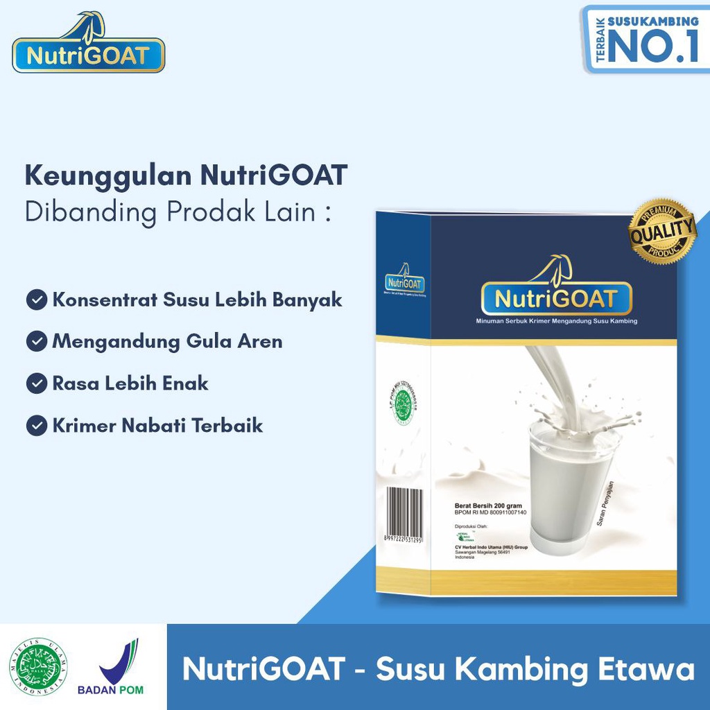 NUTRIGOAT Susu Kambing Etawa/ Susu Etawa/ Susu Bubuk Kambing Etawa 6 Box @ 200 Gr