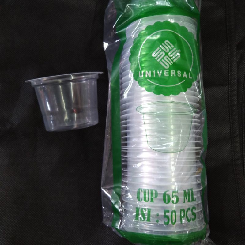 Cup Agar Jelly Puding UNIVERSAL 65ml + Tutup / Gelas Plastik EsKrim + Tutup (50pcs)