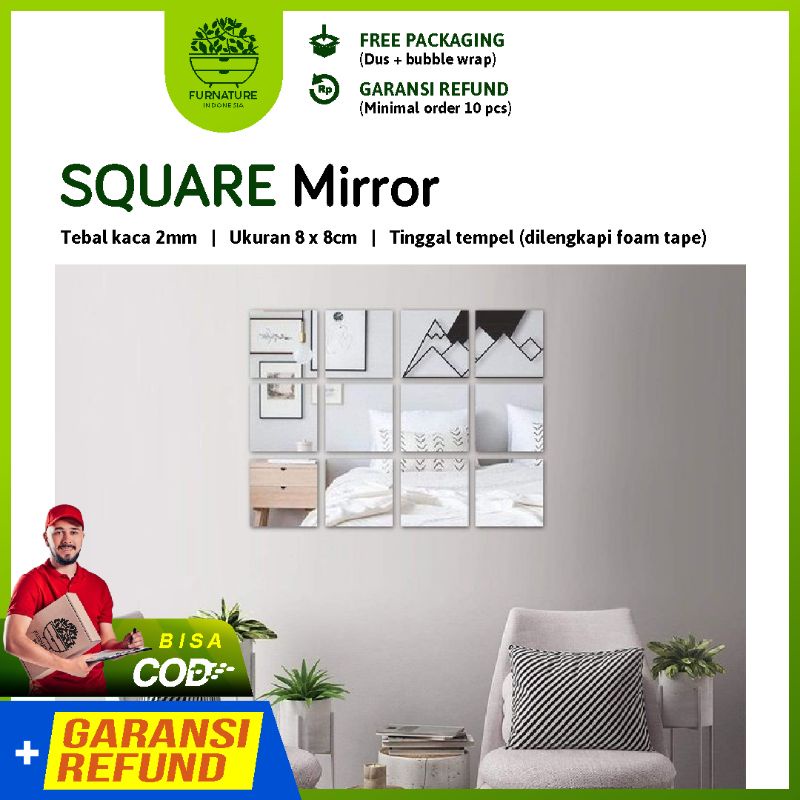 kaca cermin rectangular 8 x 8 cm tebal 2mm kaca cermin dinding dekorasi dinding kaca dinding tempel