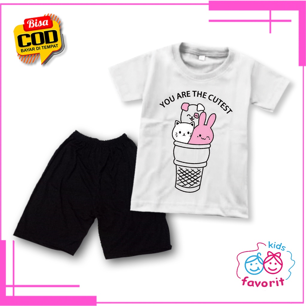 Favorit kids baju setelan anak perempuan lengan pendek gambar es cream