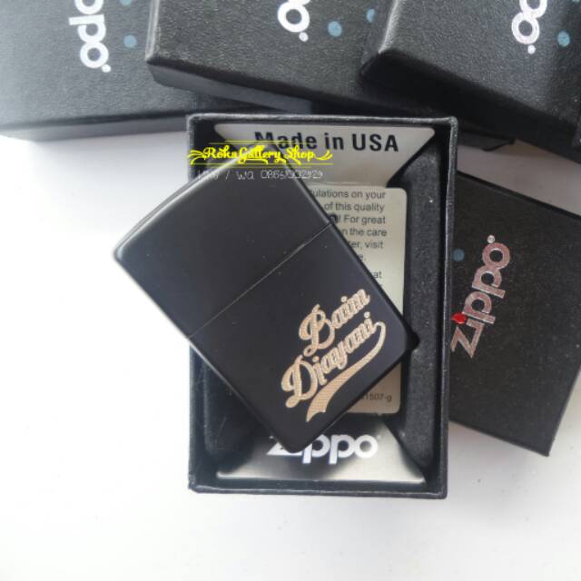 Korek zippo custom grafir nama logo korek unik keren anti angin black matte