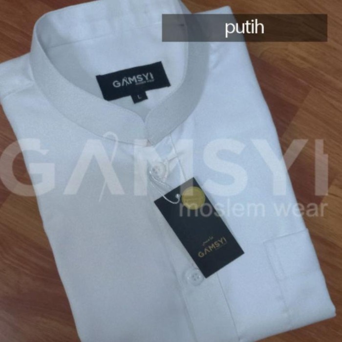 Baju Koko Linen Polos Lengan Panjang / Koko GAMSYI Pria Dewasa - Putih, S