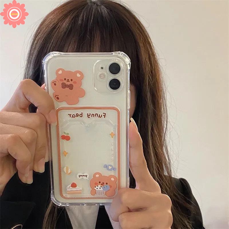 Bening Tempat Kartu Case Redmi A1 10 10c 9 9A 9C NFC Redmi Note 11 10 10s 9 Pro Note9 Mi 12 12x11 Lite POCO X3 Pro NFC POCO M3 Beruang Lucu Sweet Bunny Dompet Slot Soft Cover