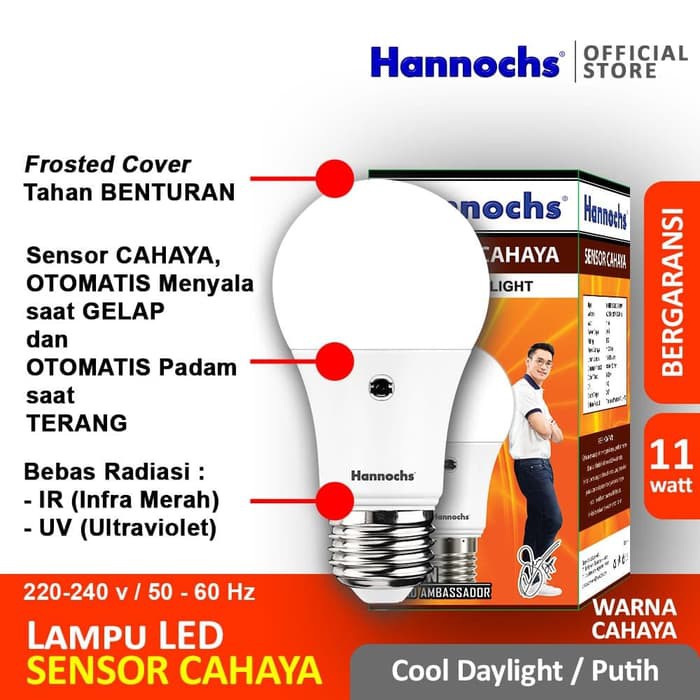 Hannochs Light Sensor 11 watt Bola Lampu Bohlam LED Sensor Cahaya