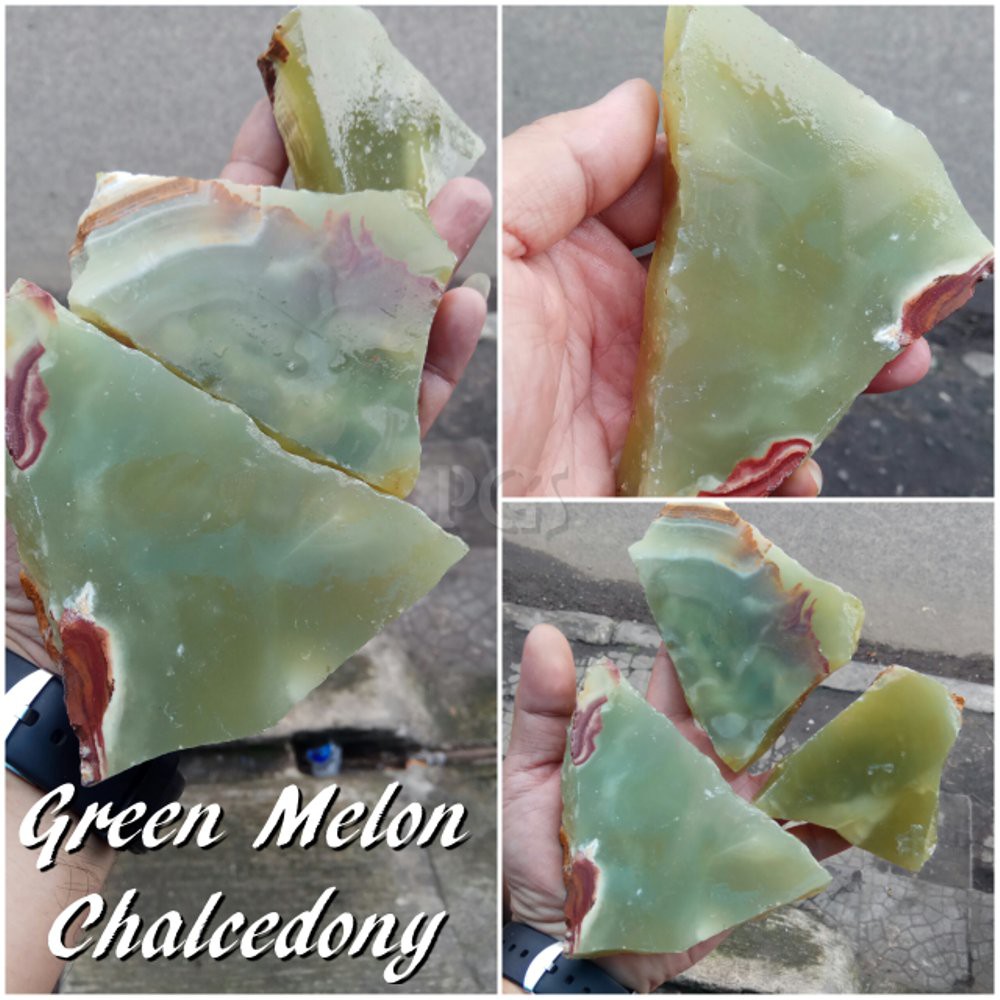 BAHAN ROUGH NATURAL GREEN MELON AGATE CHALCEDONY MANTAP HARGA TERMURAH