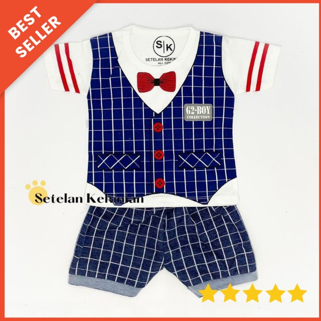 Baju Bayi Setelan Oblong Anak Laki Laki 3 - 18 bulan SNI / setelan baju bayi cowok tuxedo navy murah