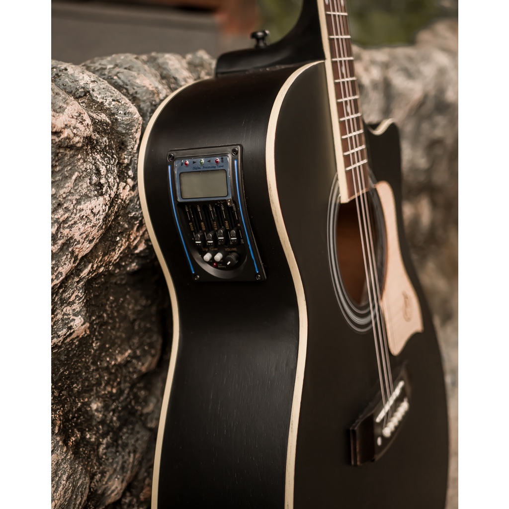 GITAR SEMI AKUSTIK MANDALIKA DTS-02 BLACK OPEN PORE