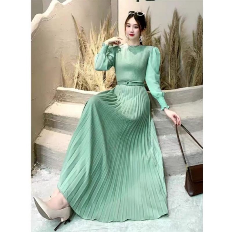 MDLV ~ 9094 RALINE PLEATED MAXI / LONG DRESS / GAMIS IMPORT / FASHION MUSLIM / FASHION IMPORT