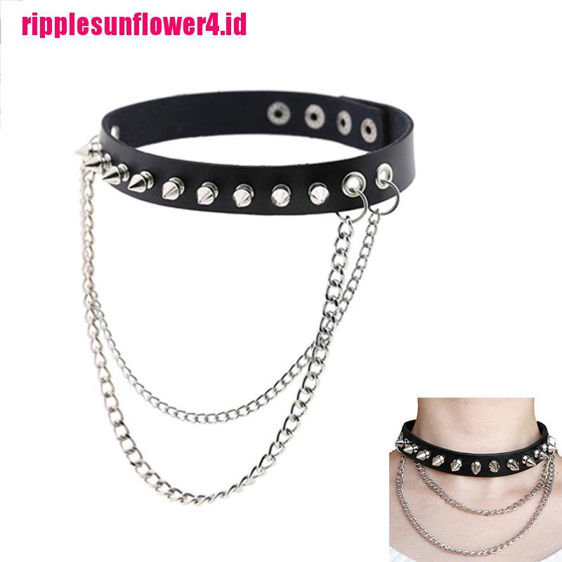 Kalung Choker Bahan Kulit Aksen Rivet Gaya Punk Gothic