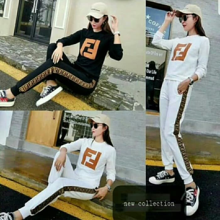 New Set Fensiun Hitam Putih Baju Setelan Wanita Terbaru Setelan Training Murah