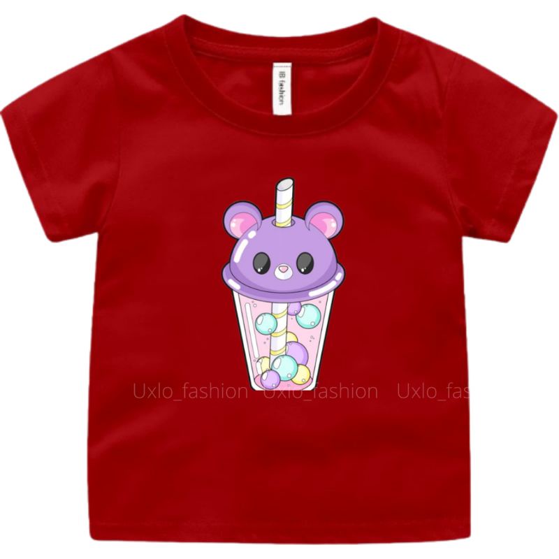 Baju Kaos Atasan Anak Perempuan Lengan Pendek Umur 2 sampai 9 Tahun Motif Boba Cute Uxlo Fashion