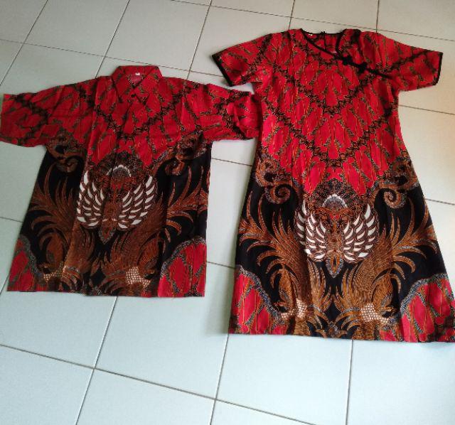 Couple (sarimbit) Dress Batik Solo Asli Dan Kemeja Katun Premium Mawar Dijual Terpisah M L Xl Xxl