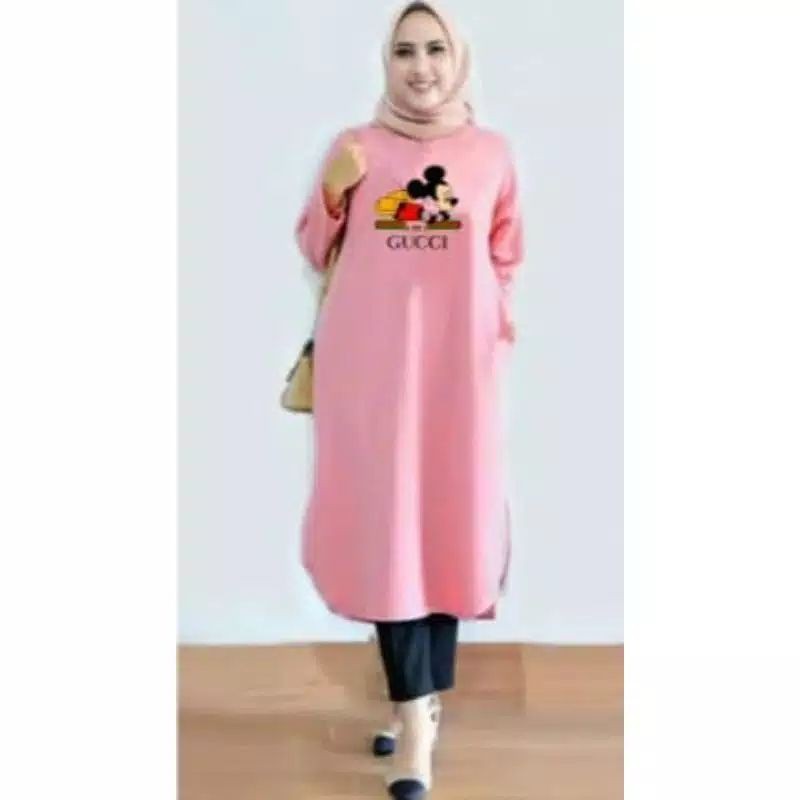 TUNIK KAOS BAHAN BABYTERRY IMPORT/FASHION WANITA TERKINI/MOTIF GAMBAR