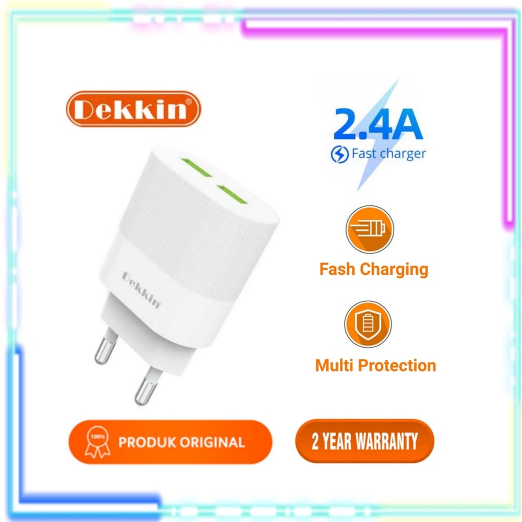 TRAVEL CHARGER DEKKIN DK 634 2.4 2USB + KABEL DATA ORIGINAL