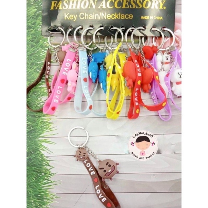 Gantungan Kunci 12pc Sanrio Strap Lapis Karet Silicon 3D BTS BT21 Kpop