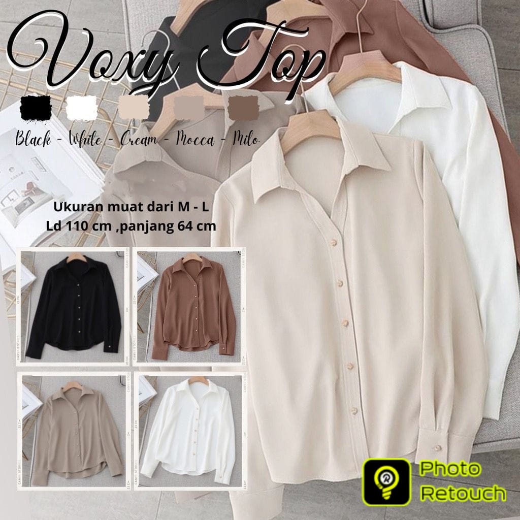 Tq88indonesia Fashion Kemeja Wanita Lengan Panjang / Gold Button Voxy Shirt / Kem Polos / Hem Putih / Busana Casual Cewek / Ootd / Outfit