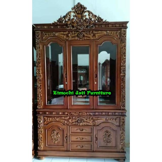 Lemari hias pintu 3 almari pajangan ukir pintu 3 almari hias ukir jati mebel jepara