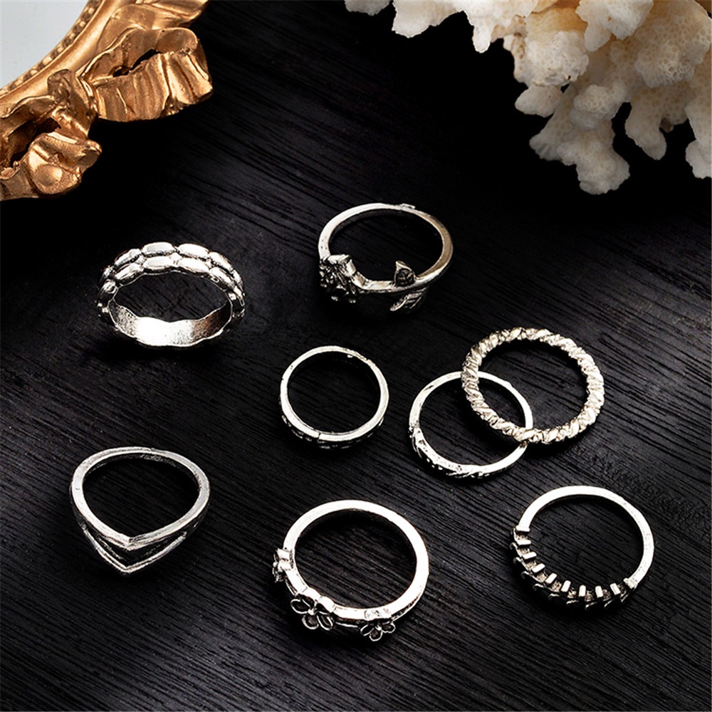 15pcs / set Cincin Bentuk Gajah Bunga Tengkorak Geometris Bahan Logam Gaya Retro Untuk Wanita