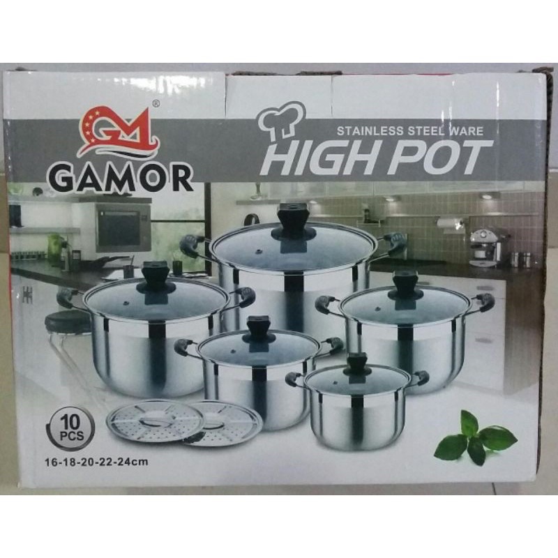 Panci Set High Pot Stainless Steel 10 pcs Gamir