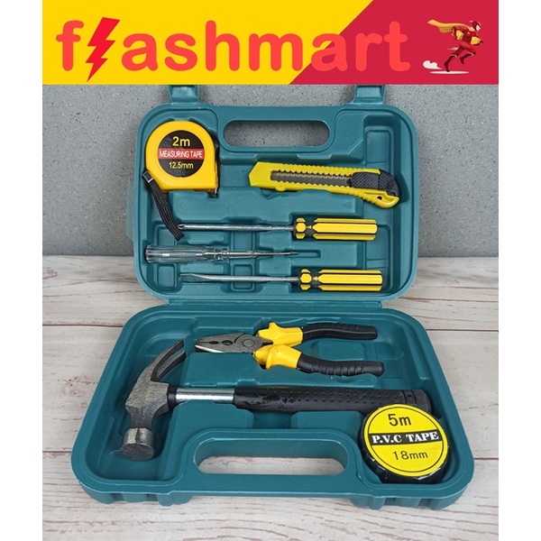 Flashmart Alat Set Perkakas Palu Tang Obeng Cutter Meteran 8 in 1