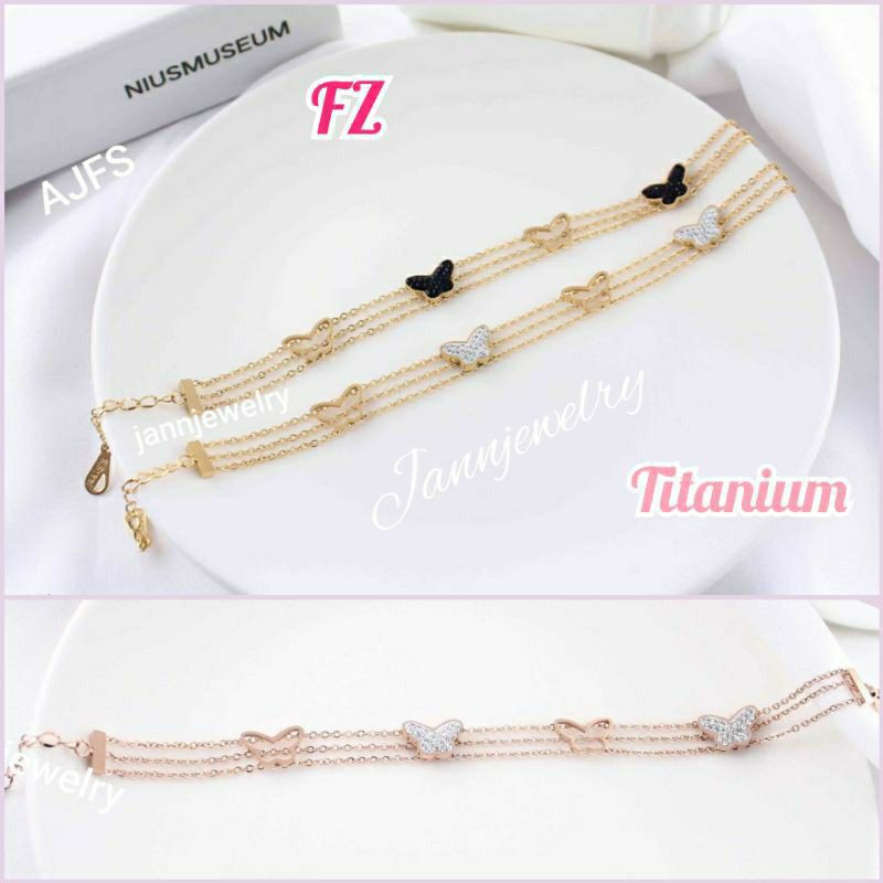 Gelang titanium asli buterfly triple layer anti karat