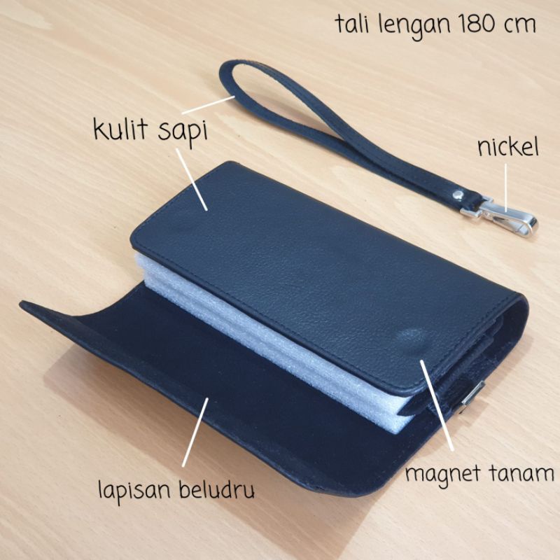 Dompet hp double kulit asli genggam tali tangan