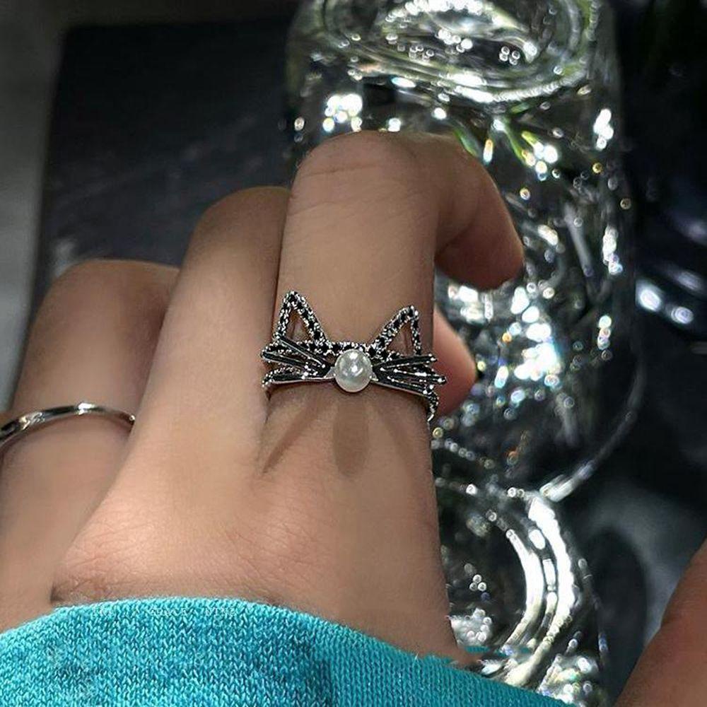 MXBEAUTY Cincin Kucing Kepribadian Lucu Cincin Ekor Berlian Berlian Imitasi Wanita Cincin Jari Perempuan Cincin Terbuka