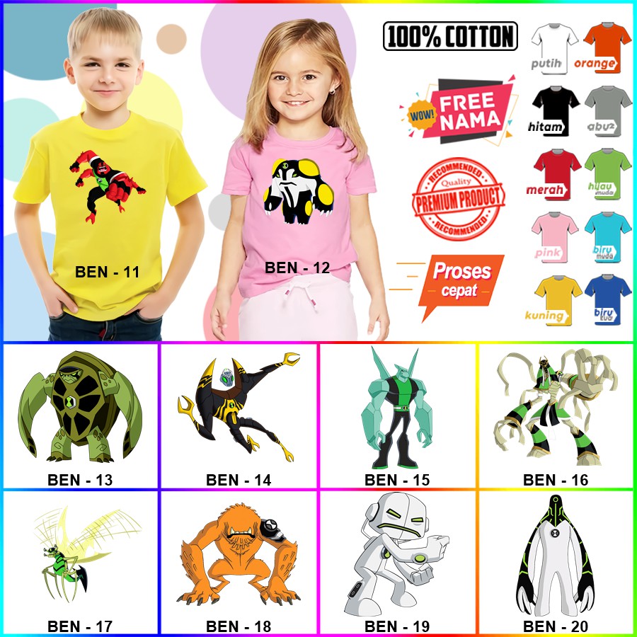 Baju Kaos ANAK DAN DEWASA BEN10 COUPLE (FREE NAMA)