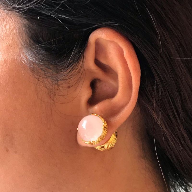 giwang tawon bahan perak asli bali batu rose quartz