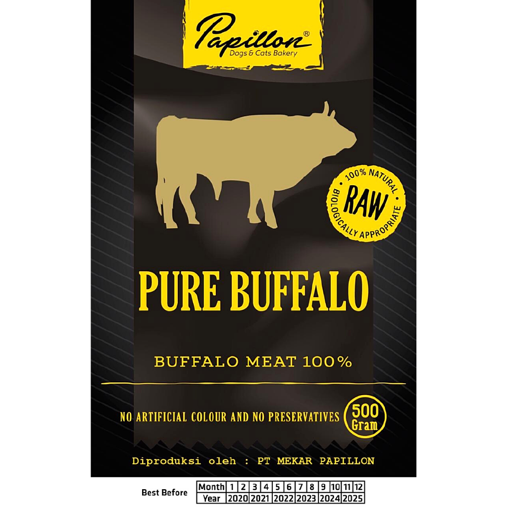 

PAPILLON Makanan Anjing Raw PURE Buffalo 500g