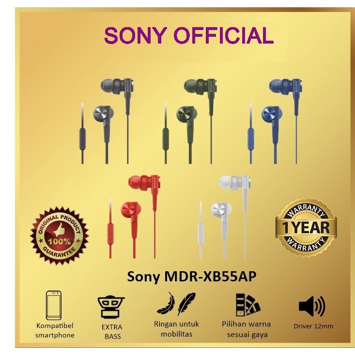 Earphone Sony extra bass MDR-XB55AP With Mic garansi resmi / original