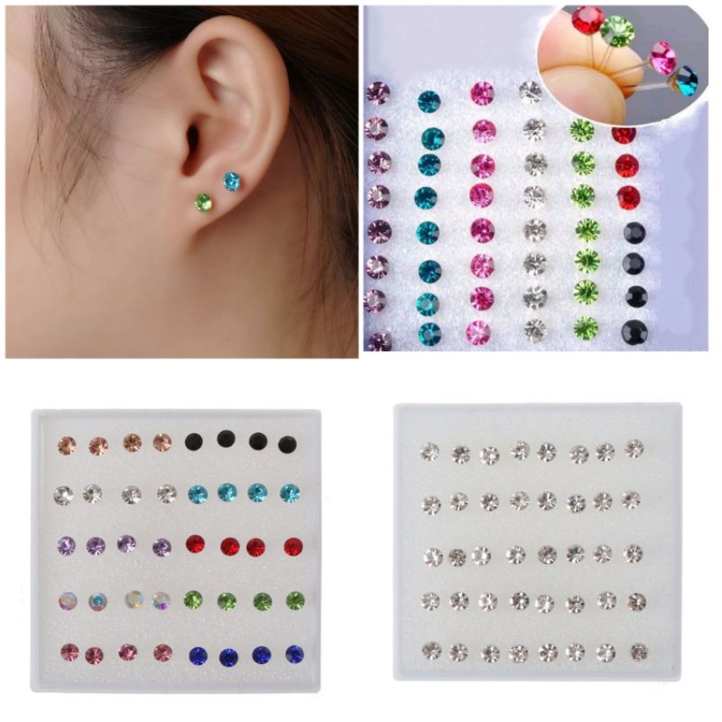 Anting Tusuk Plastik Kristal Per Box Isi 40 Pcs