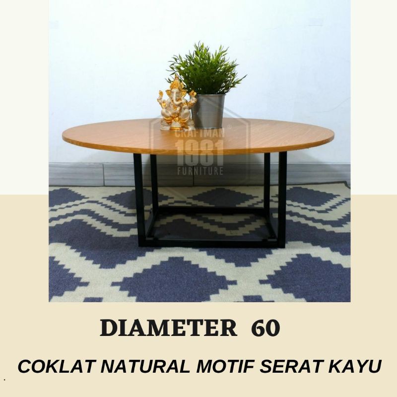 MEJA BULAT KAKI KOTAK COKELAT SERAT KAYU DIAMETER60CM/MEJA MAKAN/MEJA CAFE/MEJA LESEHAN/CRAFTMAN1981