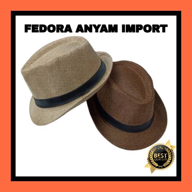 IMPORT Topi fedora pria wanita bahan anyam knitted straw