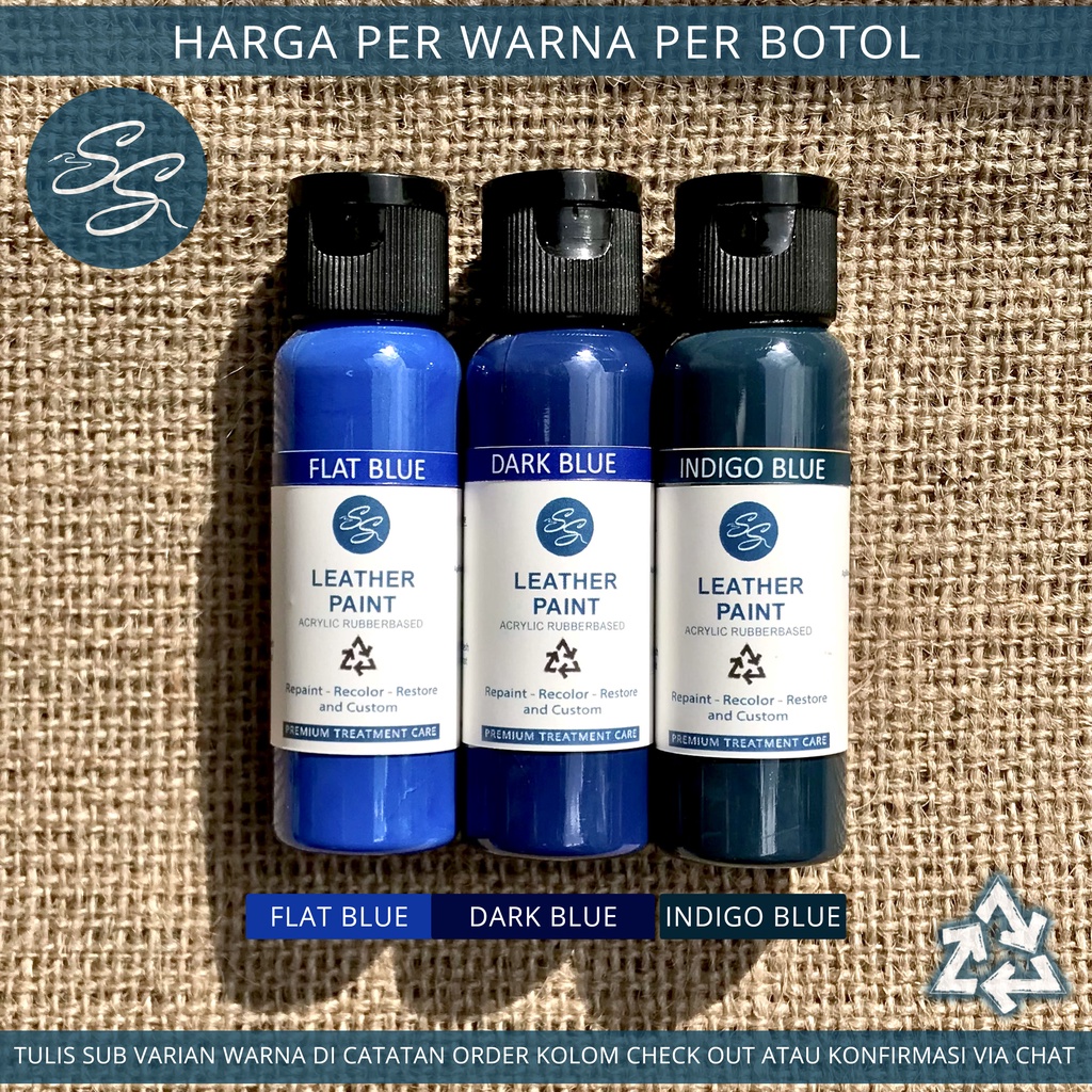 Cat Sepatu Kulit SS Leather Paint - Acrylic Rubber Cat Midsole, Rubber, Boost - Cat Tas Jaket Kulit-Blue/Dark/Indigo