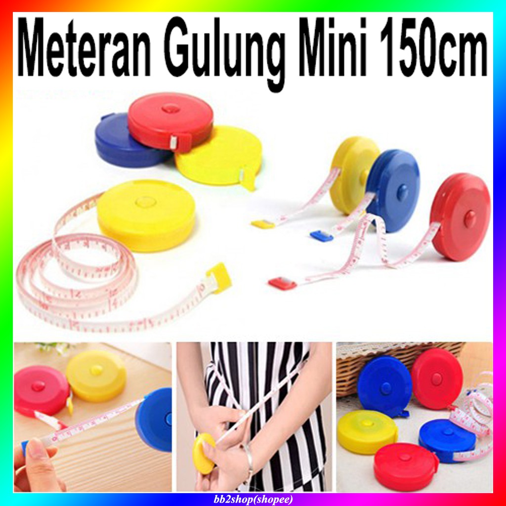 Meteran Gulung Mini Warna Warni 150 CM Penjahit Badan Rol Roll Baju Pita Lentur Alat Ukur Kain Jahit