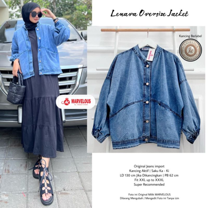 LENAVA OVERSIZE JACKET BY MARVELOUS / Jaket jeans wanita tebal / Jaket oversize jeans muslimah